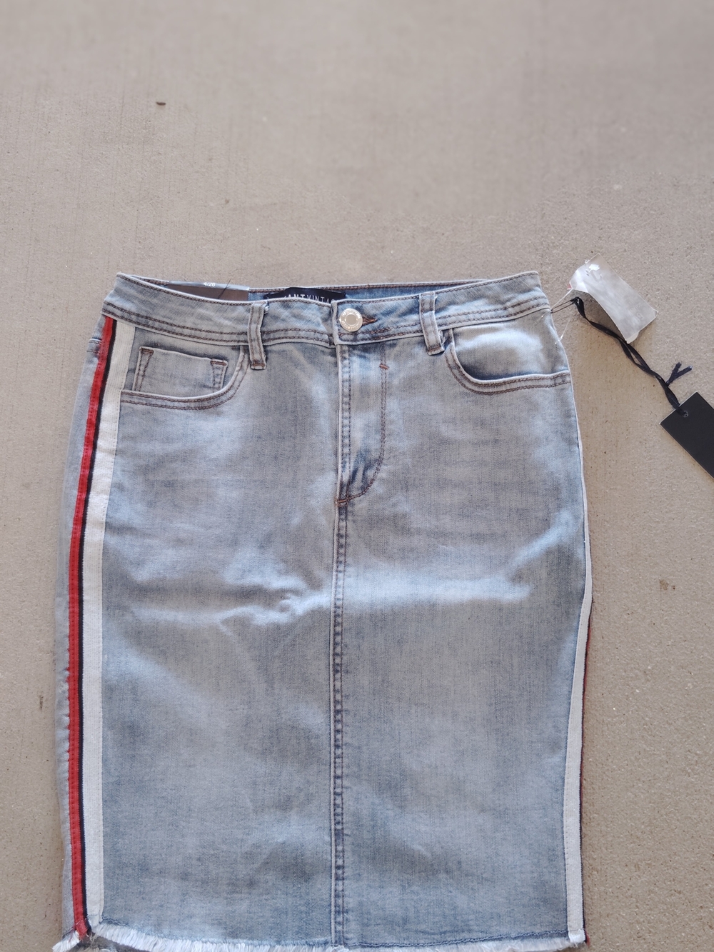 Vintage Light Wash Jeans Straight Leg with Red and White Side Stripes